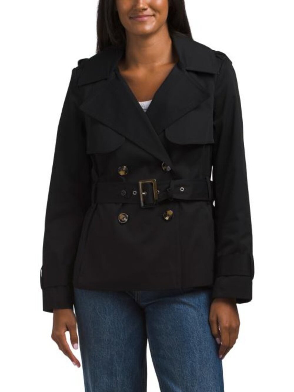 LONDON FOG Missy Double Breasted Belted Trench Coat